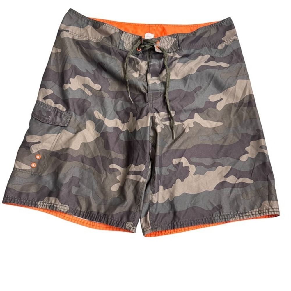 Massimo Supply Co Mens Camouflage Swim Shorts 38 Gray & Green Drawstring Waist